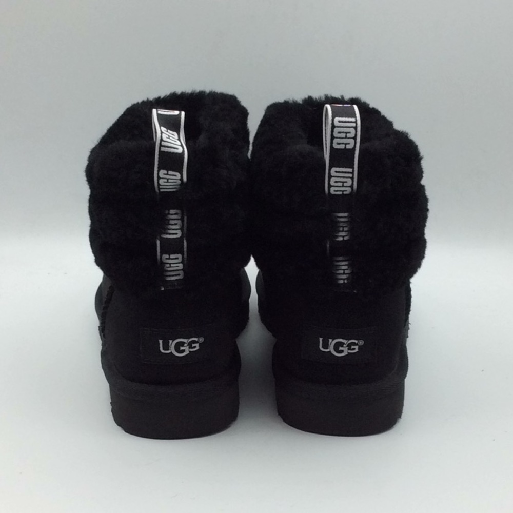 UGG Fluff Mini Black Graphic Quilted Suede Boots - Picture 3 of 6